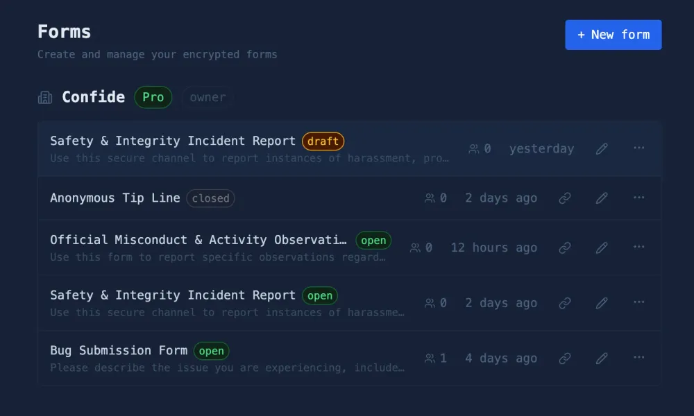 Confide secure form builder interface